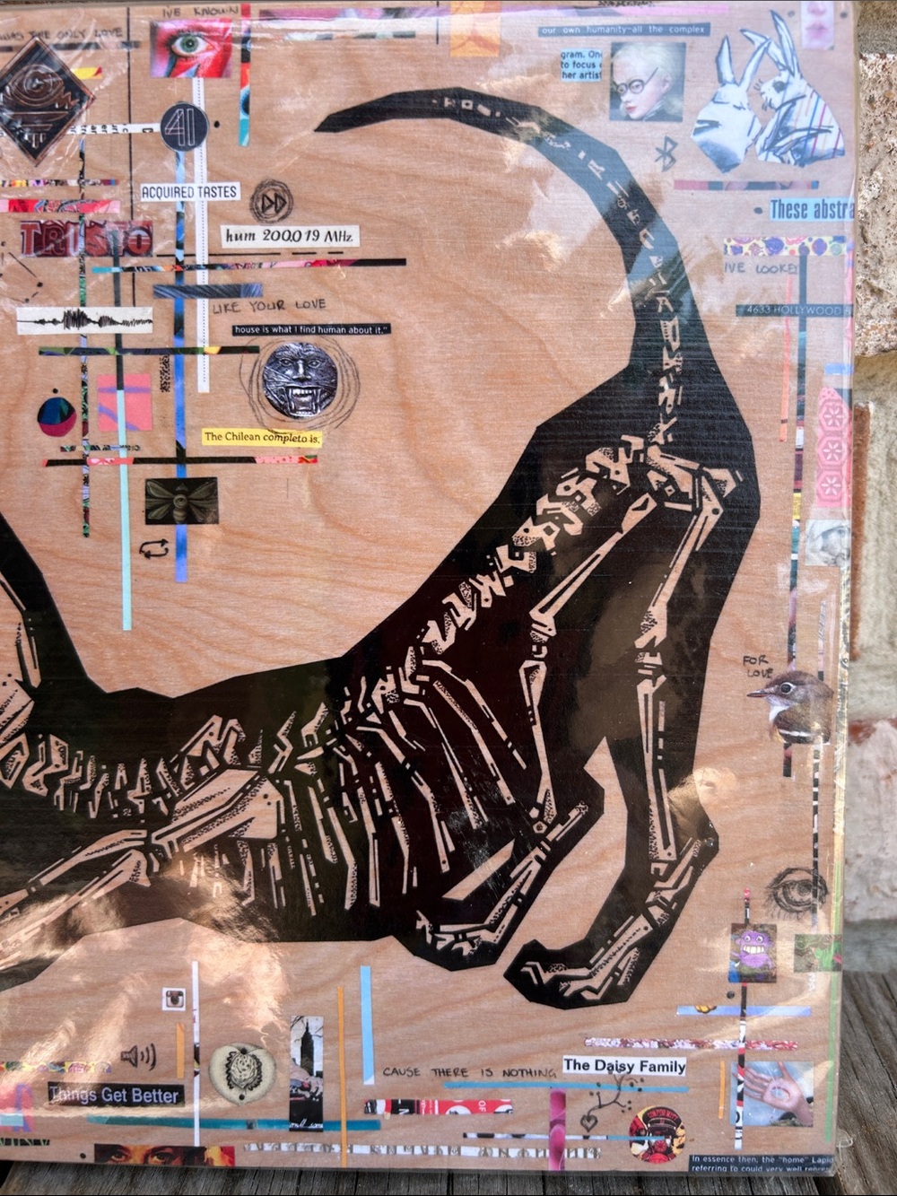 Erin Curry Art "The Delinquent" Skanimals Cat Skeleton Wood Block Print 8x10 - Picture 4 of 7